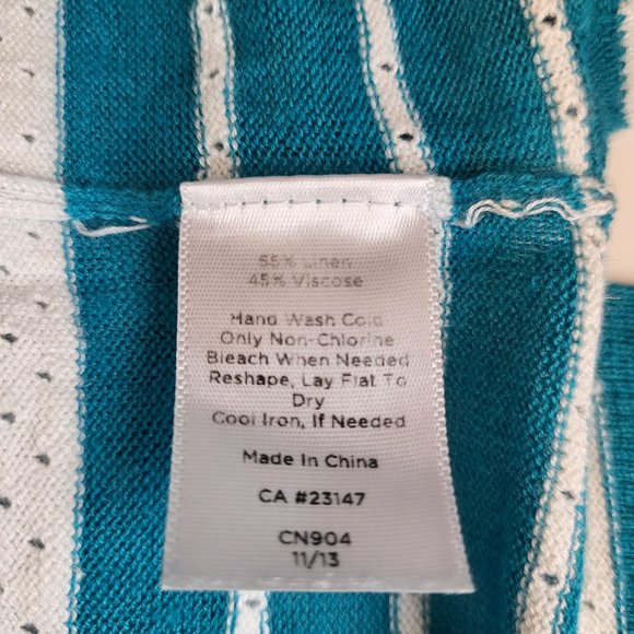 Talbots Teal Blue and White Striped Linen Blend Sweater, Size Medium Petite, GUC - Picture 6 of 6